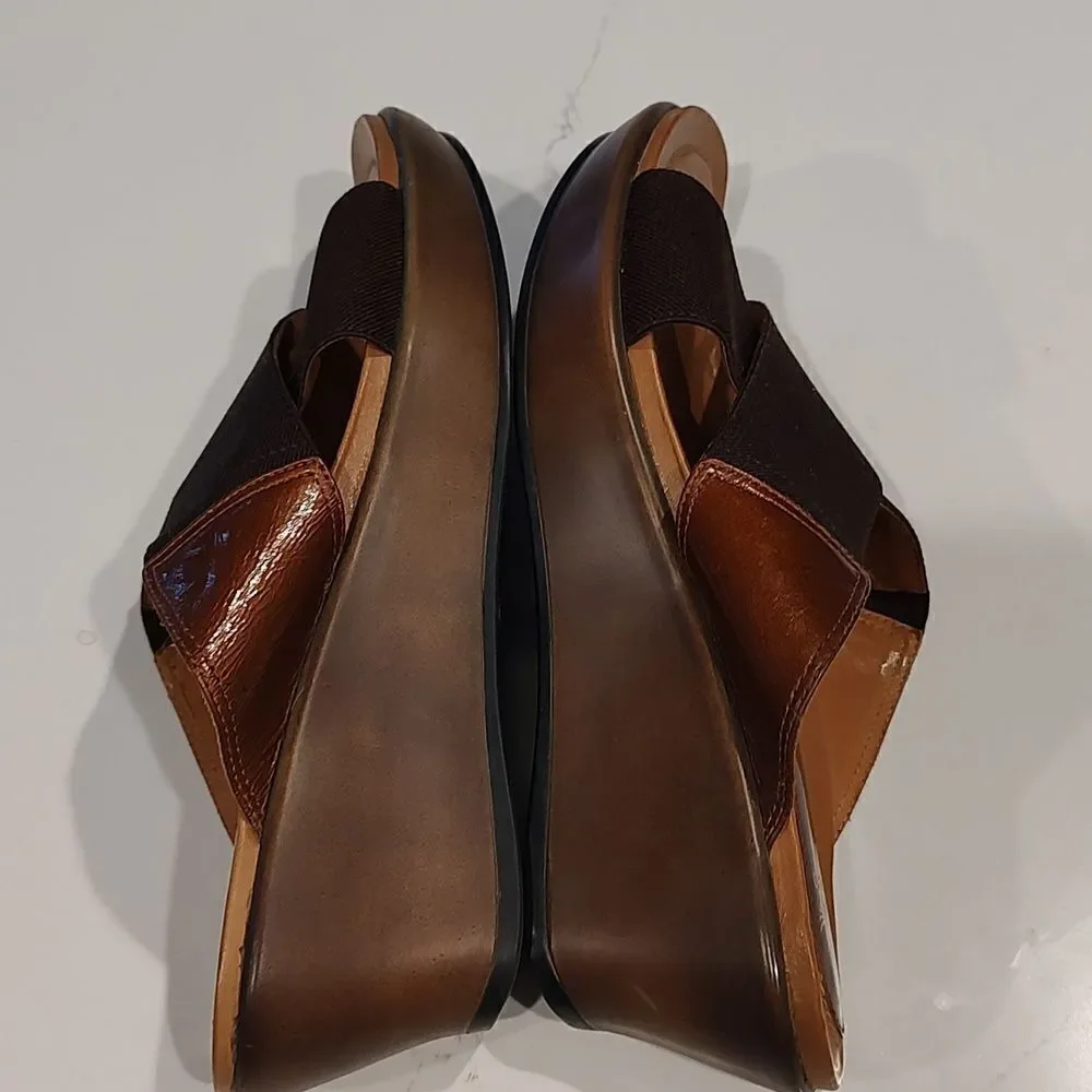 Dansko Brown Ava Wedge Slip On Cross Strap Comfort Sandals Size 38